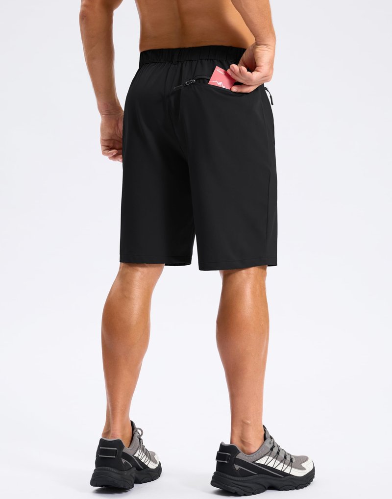 Pudolla Mens Hiking Shorts 5"/7"/9" Lightweight Quick Dry Casual Golf Shorts for Men Work Fishing with 3 Zipper Pockets(Black 9 Inseam-L)
