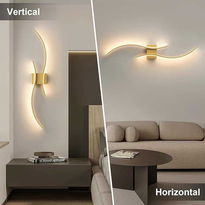 Battery Operated Wall Sconces Set of Two with Remote Control, Stepless Colors 3000K-6000K & Dimming, LED Gold Wireless Wall Light for Living Room, Hallway, Bedroom, 39.3 Inch (2 Pack)