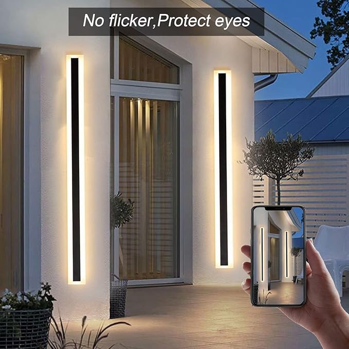 2Pack 39inch Long Outdoor LED Wall Lights,30W Waterproof IP65 Warm White led Wall Light Rectangular Black Wall Light,led Porch Lights Outdoor Wall Elegant Frosted White Acrylic Anti Rust