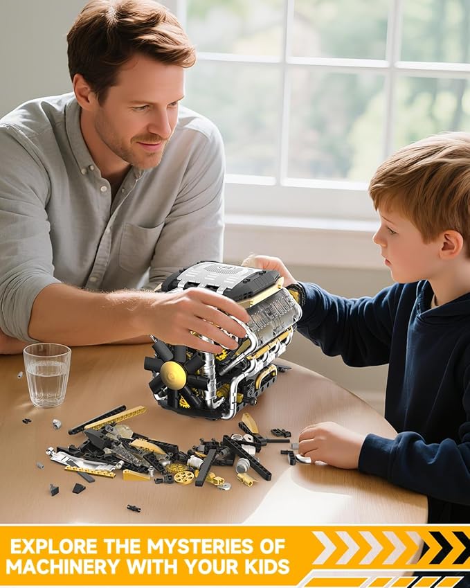 Karei V8 Engine Building Set V8 Engine Model Kit That Run with Manual &amp Electric Dual Working Modes V8 Building Motor Kit Runs 2 Directions and 2 Speeds STEM Toys Gifts for 14+ and Adult (1065