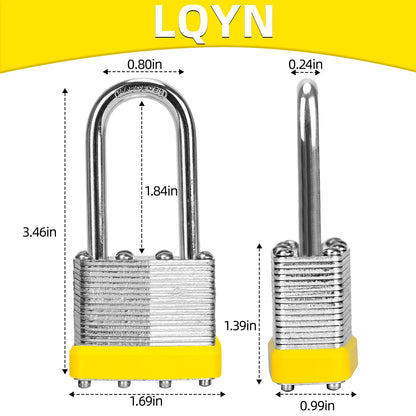 Padlocks with Same Key, LQYN 24 Pcs Laminated Keyed Padlock (1-9/16", 40mm), Keyed Alike Locks, Long Shackle, for Storage Locker, Hasp Latch, Toolbox, Sheds