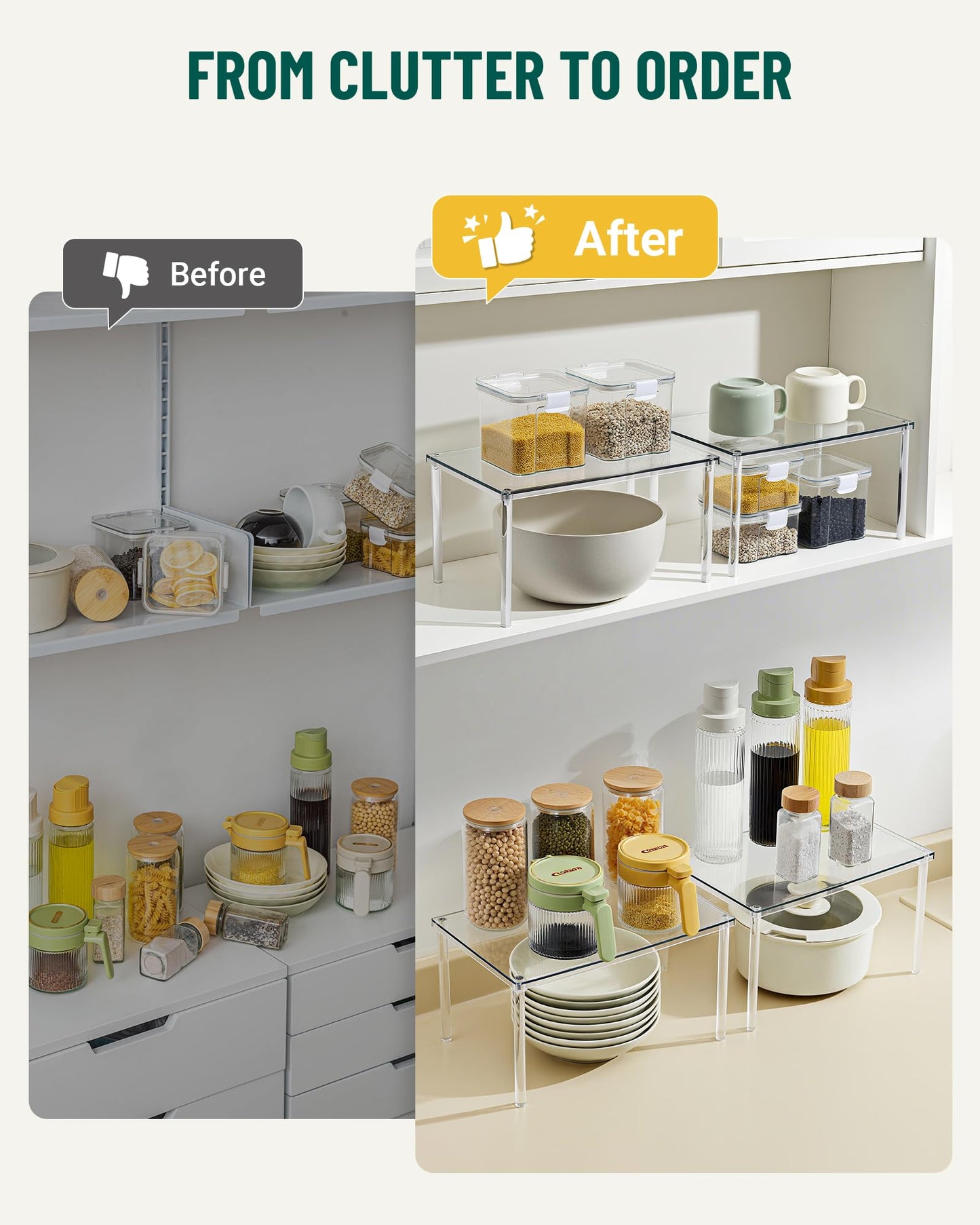 Bobomoment Acrylic Cabinet Organizer, Set of 4 Spice Rack Organizer for Cabinet, Desk Countertop Shelf Organizer, Pantry Kitchen Storage and Organization, Stackable Shelves House Essentials for Gift
