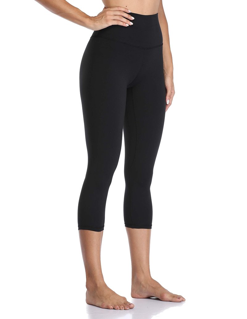 YUNOGA Women's Buttery Soft 21" Inseam Yoga Pants, High Waisted Tummy Control Workout Running Capri Leggings (M, Black)