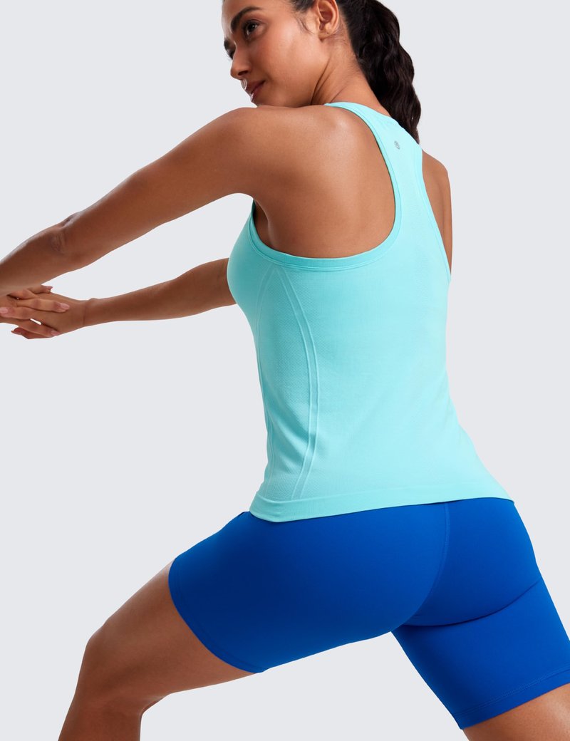 CRZ YOGA Seamless Workout Tank Tops for Women - Athletic Running Gym Sleeveless Shirts Crewneck Racerback Breathable Turquoise XX-Small