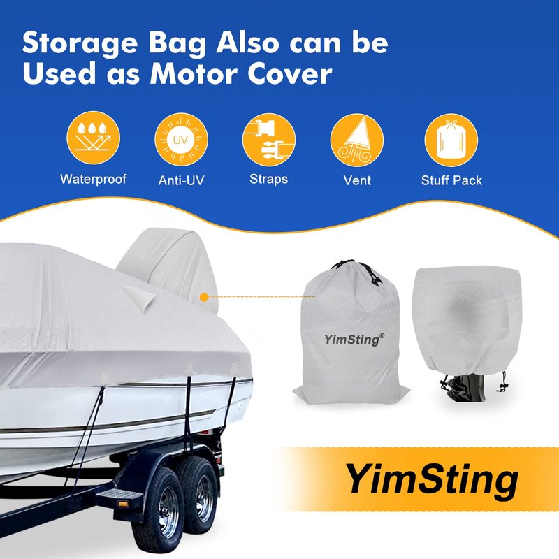 YimSting 1200D Waterproof Boat Cover - Fits 17' to 19' ft Bass, V-Hull, Tri-Hull, Fish & Ski, Runabout Bowrider Boats - Heavy Duty Canvas Gray