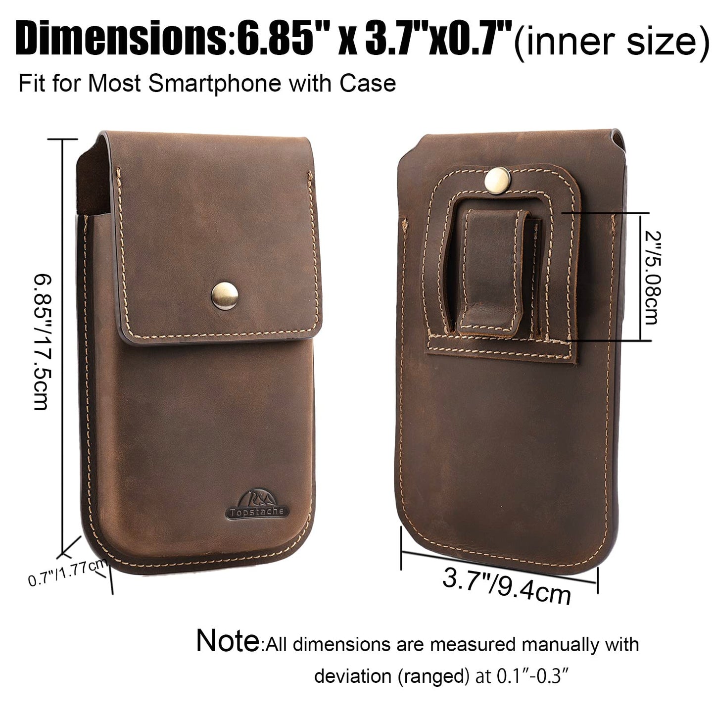 Topstache Leather Phone Holster for iPhone 17/16/15/14/13 Pro Max & Plus - Belt Clip Cell Phone Case for Galaxy S25/S24/S23 Ultra & Plus - Leather Belt Holder Pouch for Men, XL,Darkbrown