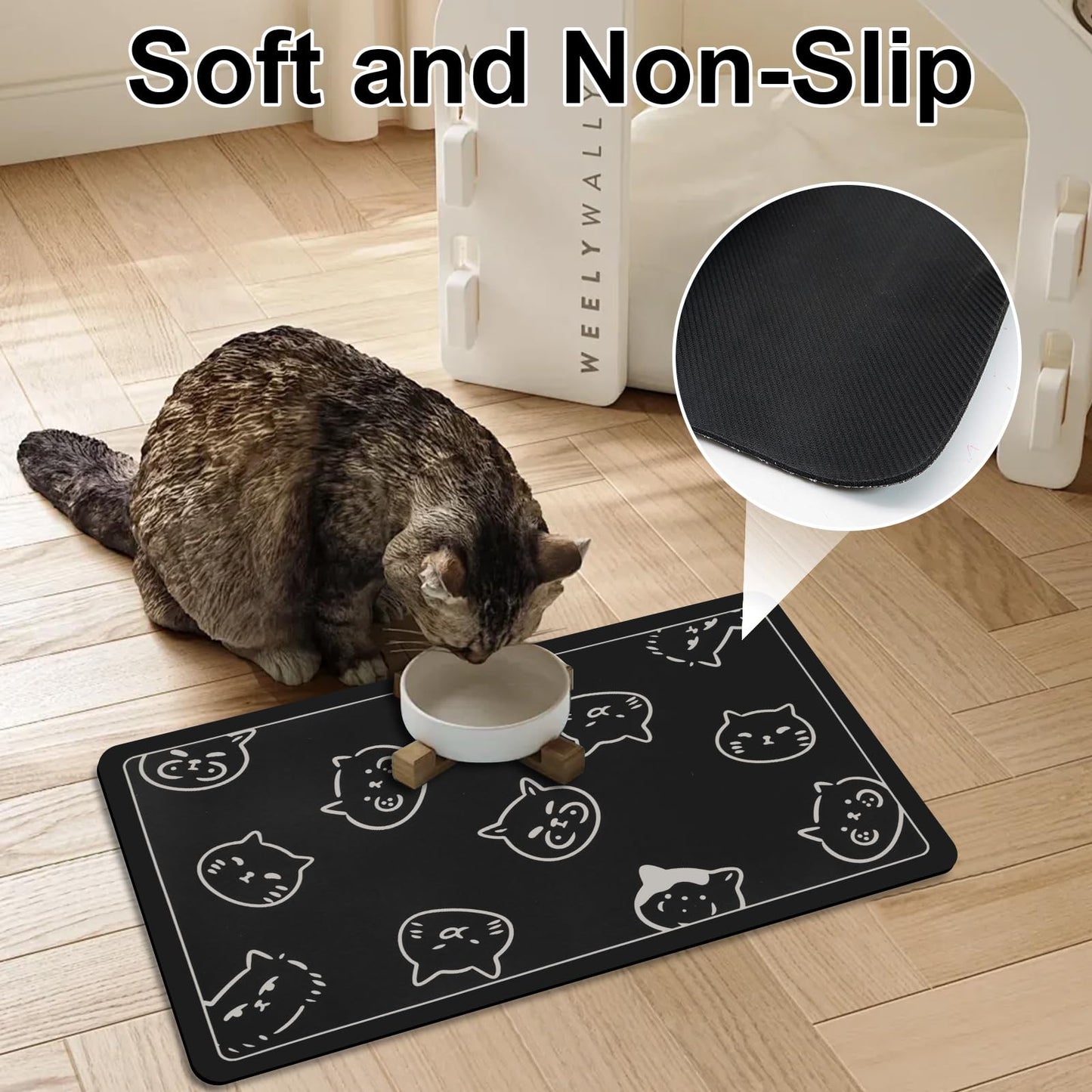 Pet Feeding Mat, Absorbent Dog Mat, Quick Dry Pet Food Mat Cat Feeding Mat Pet, Quick Dry Water Dispenser Mat Pet Supplies for Dog and Cat (Black, (12"x19"))
