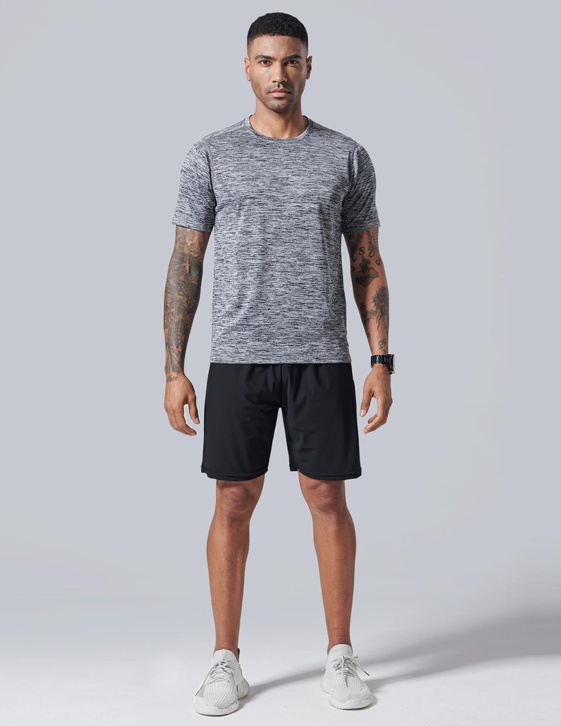 5 Pack Men’s Active Quick Dry Crew Neck T Shirts | Athletic Running Gym Workout Short Sleeve Tee Tops Bulk (Set 1, Large)