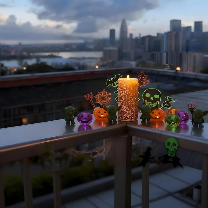 Glass Flameless Pillar Candles Flickering with Remote Timer, Battery Operated LED 3D Moving Flame Real Wax Candles,Remote Included (Honey Yellow Cracked Glass)