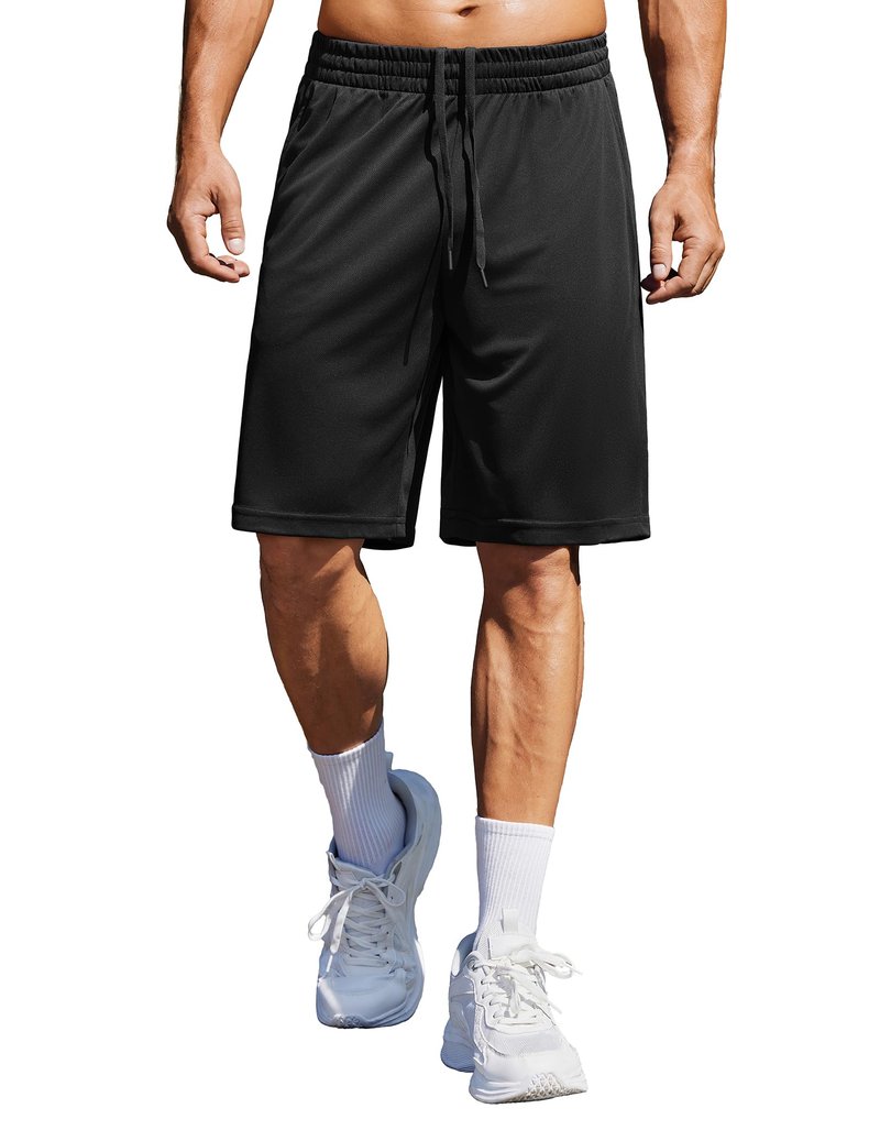 PINSPARK Mens Gym Basketball Shorts with Pockets - 10" Quick Dry Lightweight Mesh Athletic Shorts Black XL