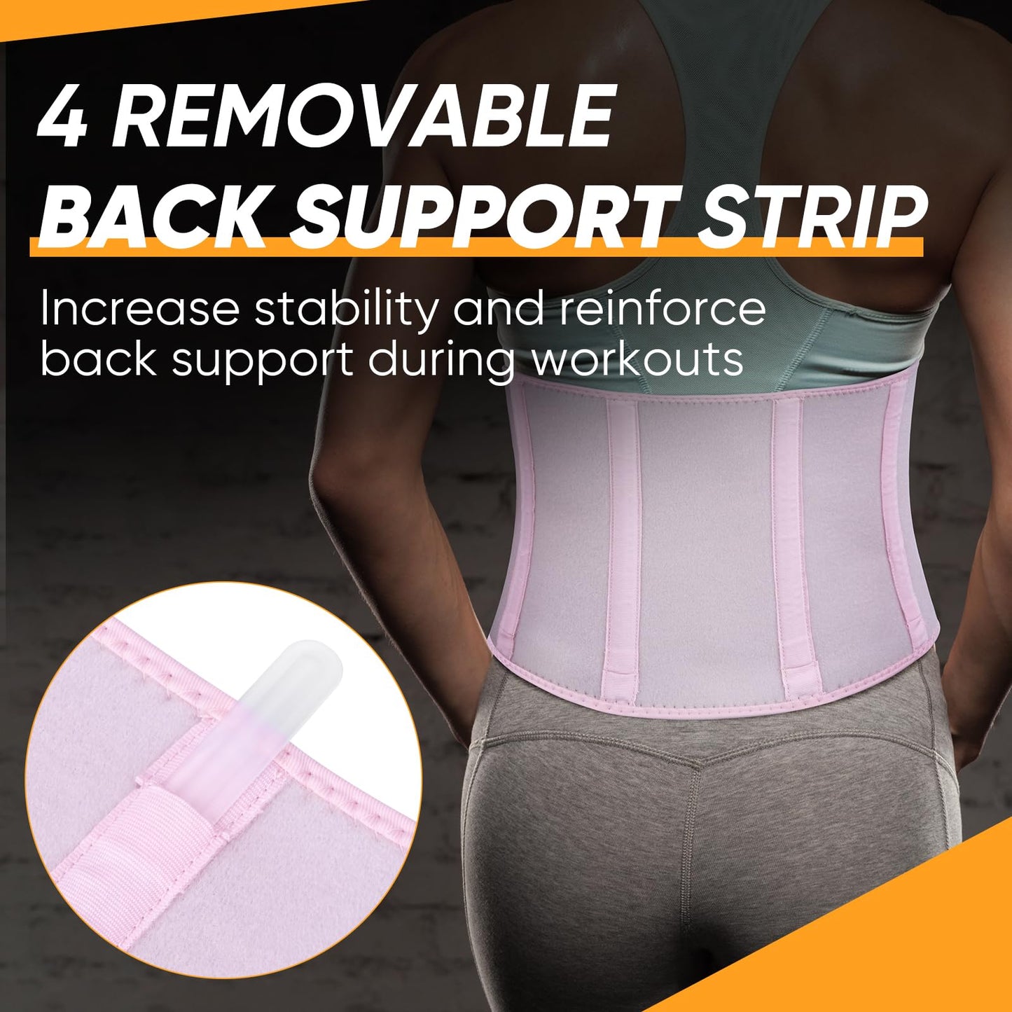 APEXUP Waist Trainer for Women Lower Belly Fat, Men Sweat Band, Stomach Wrap, Waist Trimmer with Removable Lumbar Support (Pastel Pink, L)