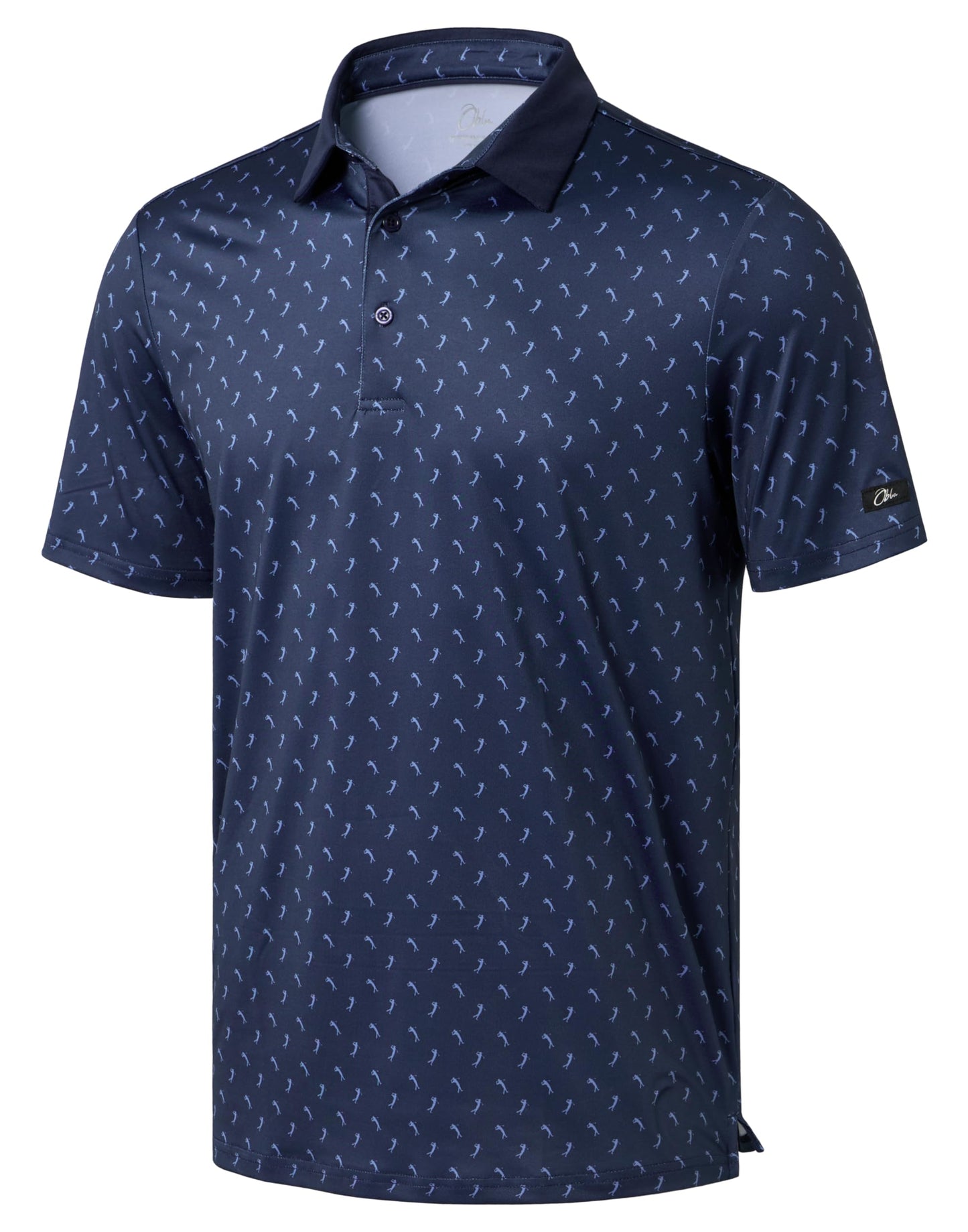 Obla Mens Golf Polo Shirts Short Sleeve Dry Fit Performance Moisture Wicking Casual Print Collared Golf Shirts for Men(Navy Golf Swing_XXXL)
