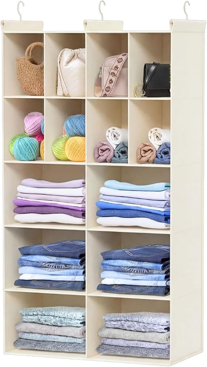 Ofiray-home 5 Tier Hanging Closet Organizer, 14 Compartments Sweater Organizer