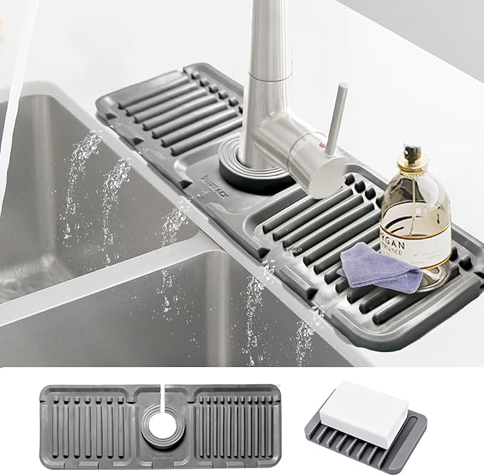 Daily Treasures 2Pack 13"x4.7" Silicone Faucet Splash Guard & Soap Dish