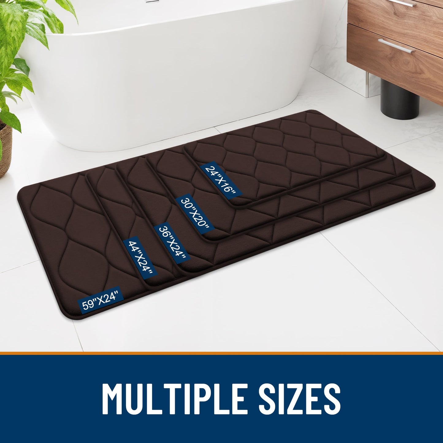 Smiry Memory Foam Bath Mat 30''x20'', Ultra Soft Non-Slip Bathroom Rug, Plush Water Absorbent Quick Dry and Machine Washable Floor Mat for Shower, Tub & Home Decor, Brown