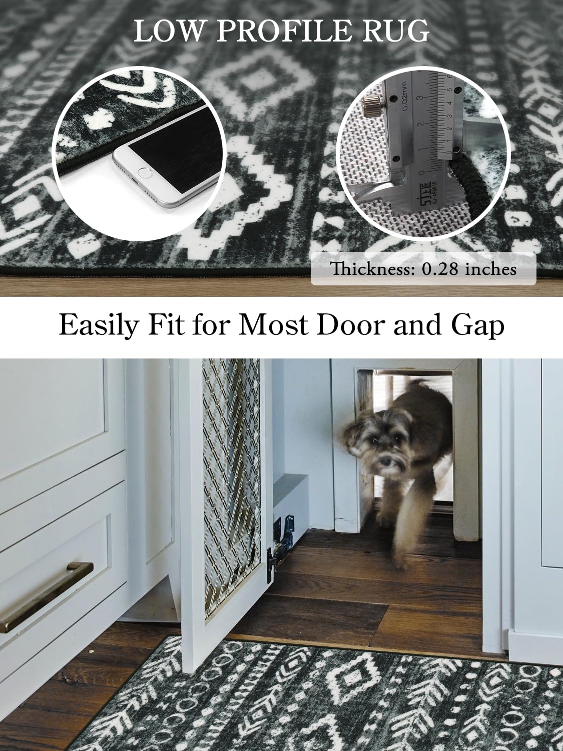 Lahome Boho Moroccan Kitchen Rug, Washable Black White 2x4 Entryway Rugs Non Slip with Rubber Backing, Low-Pile Soft Farmhouse Tribal Print Throw Rug Indoor Small Carpet for Bathroom Entry Varena