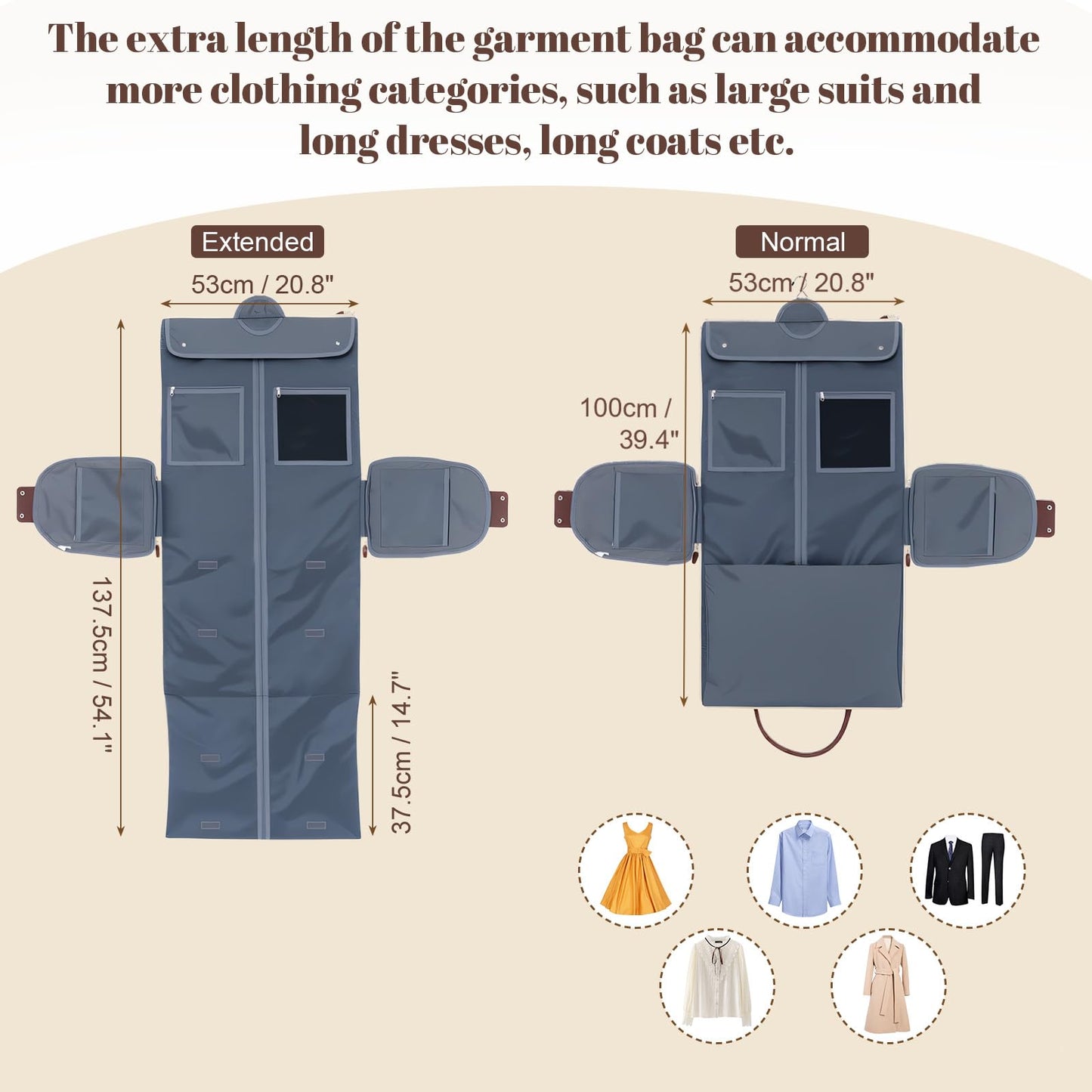 GARPROVM Garment Bags for Travel Women, 3 in 1 Convertible Garment Duffle Bags with Separated Tote Bag, Waterproof Suit Bag Travel Carry On Luggage Weekender Bag for Business Trip, Beige
