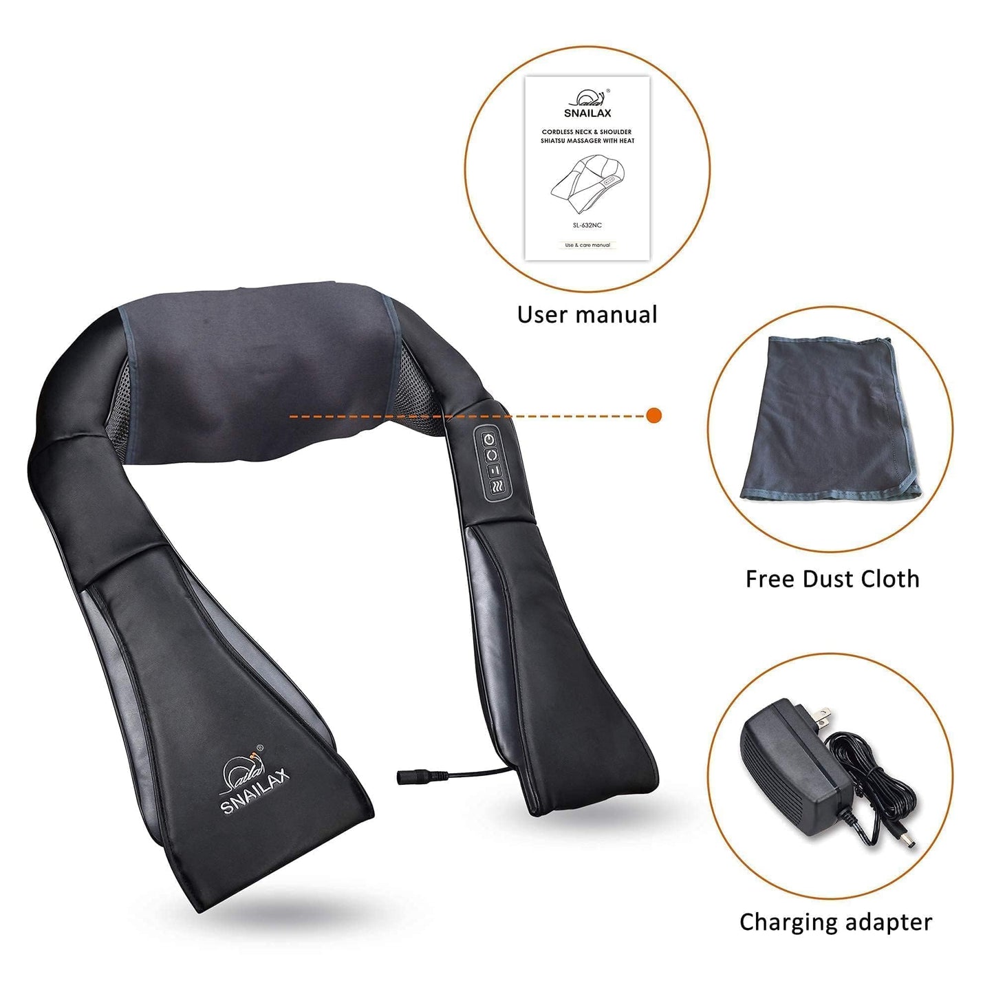Snailax Cordless Massager - Shiatsu Neck and Shoulder Massager with Heat, Portable, Lumbar, Back Electric Massage Pillow, Christmas Gift