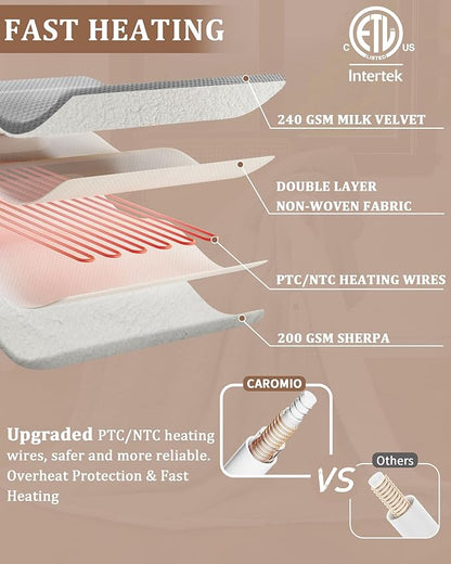 CAROMIO Heated Blanket Full Size, Waffle Weave Electric Blanket Throw with LCD Controller, Fast Heating, 10 Heat Levels & 1-12H Time Settings, ETL Certified, Machine Washable, Grey, 72" x 84"
