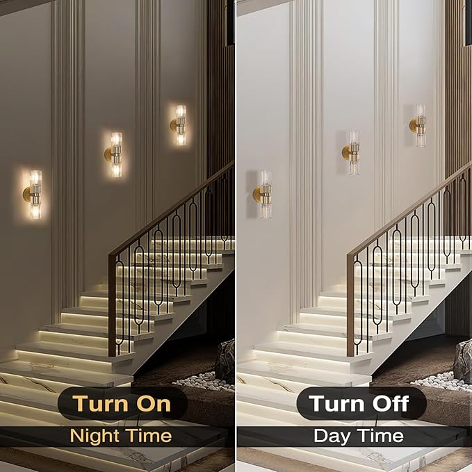 Crystal Wall Sconces Set of Two, 13'' Modern Brass Sconces Lighting with K9 Crystal Lampshade, Indoor Large Brass Wall Light Fixtures for Living Room Bathroom Hallway Stairs Bedroom