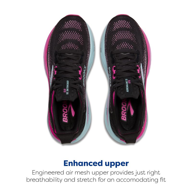 Brooks Women’s Adrenaline GTS 25 Supportive Running & Walking Shoe - Black/Cyber Pink/Iced Aqua - 6.5 Medium