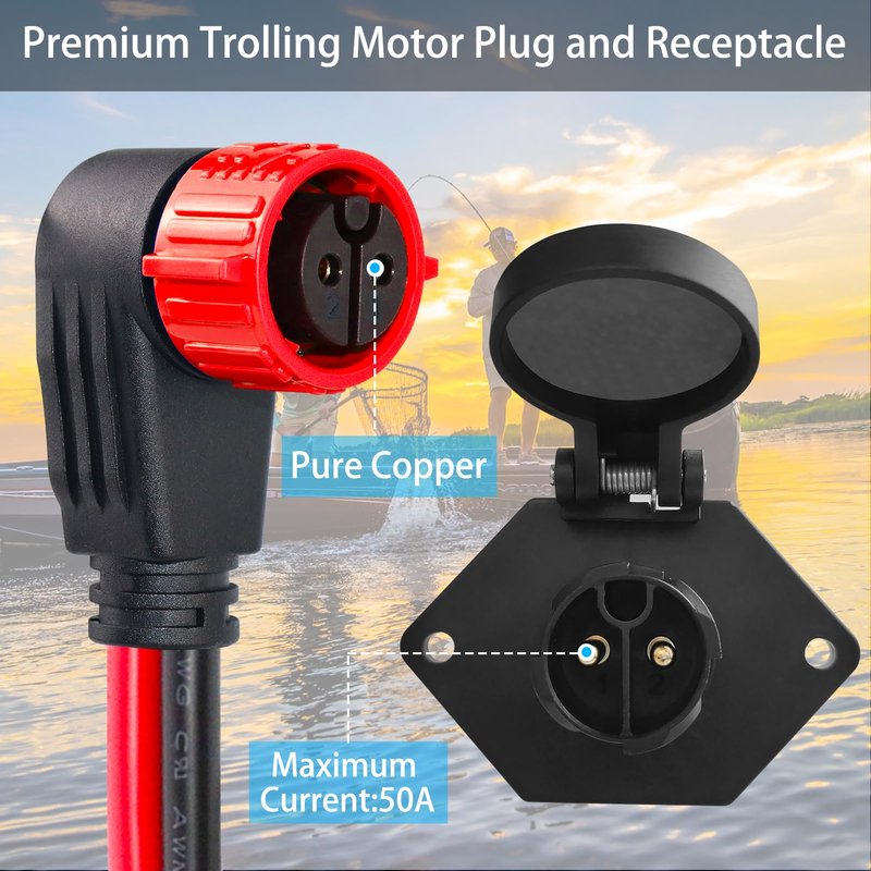 Trolling Motor Plug,12V/24V/26V/48V Trolling Motor Plug and Receptacle for Minn Kota Marine Boat,8 Gauge 2-Wire Quick Connect,Male&Female,Waterproof