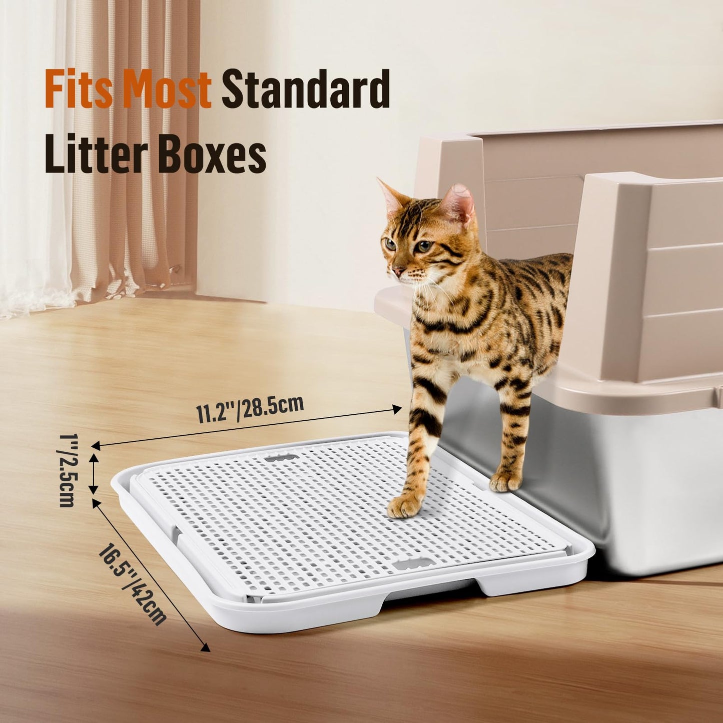 Bartuke Large Cat Litter Box Step Mat, 16.5"x11.2" Cat Ramp Stairs, Cat Litter Catcher for Self-Cleaning Litter Box, Cats Pedal Step Stool Ideal for Kitten & Older Cats (White)