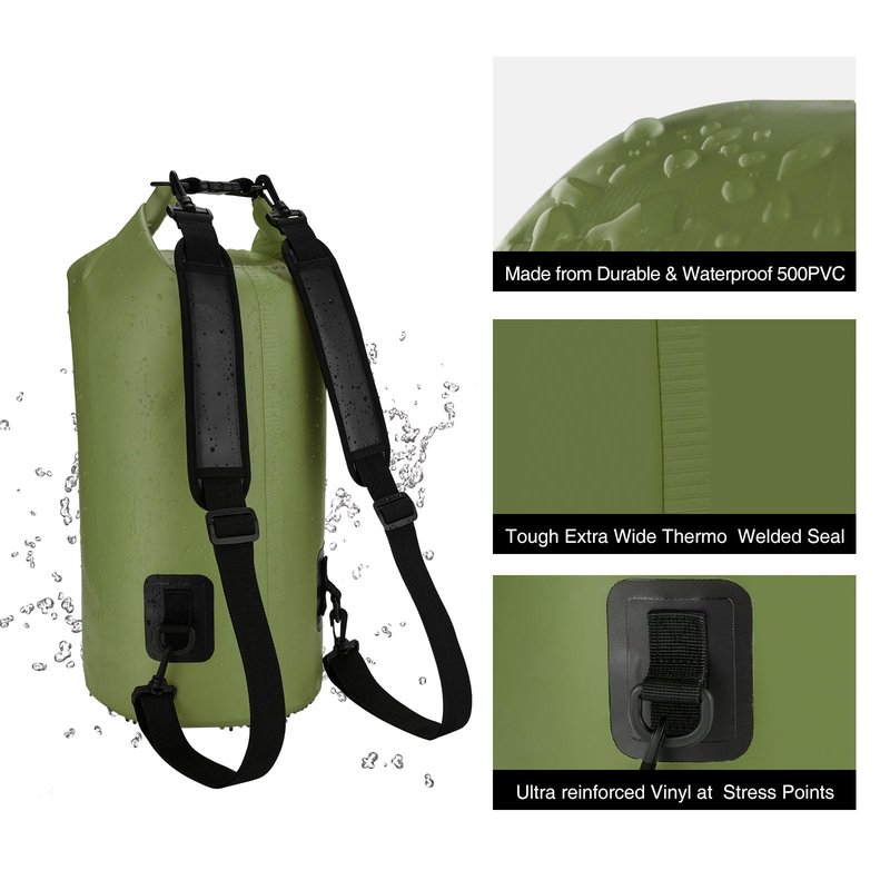 Piscifun Dry Bag, Waterproof Floating Backpack 20L with Waterproof Phone Case for Boating, Kayaking, Fishing, Army Green 20L