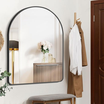 FORBATH Arched Mirror 36x48 Inch, Bathroom Mirror Wall Mounted Modern Black Aluminum Alloy Frame Decor Large Dresser, for Bedroom Living Room Entryway, Hanging or Leaning Against Wall