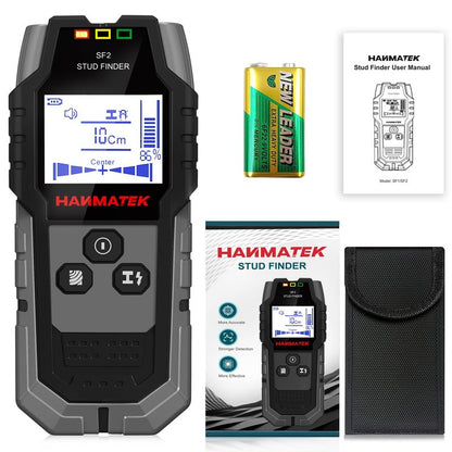 HANMATEK Stud Finder Wall Scanner - 5 in 1 Electronic Wall Wood Stud Finder,Audio Alarm and HD LCD Display with Updated Positioning Hole for Center and Edge of Wood AC Wire Metal Studs Joist Pipe