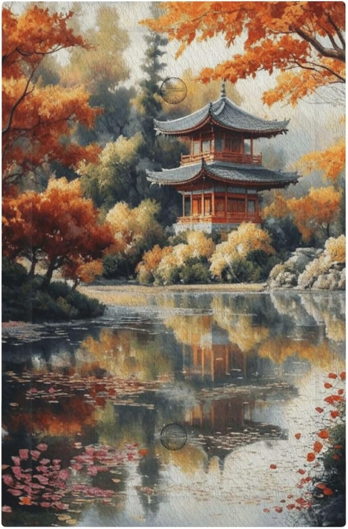 Decorative Art Light Switch Covers Lake & Pagoda in Fall 1 Gang No Device Blank Switchplate Electrical Faceplate for Home Decor