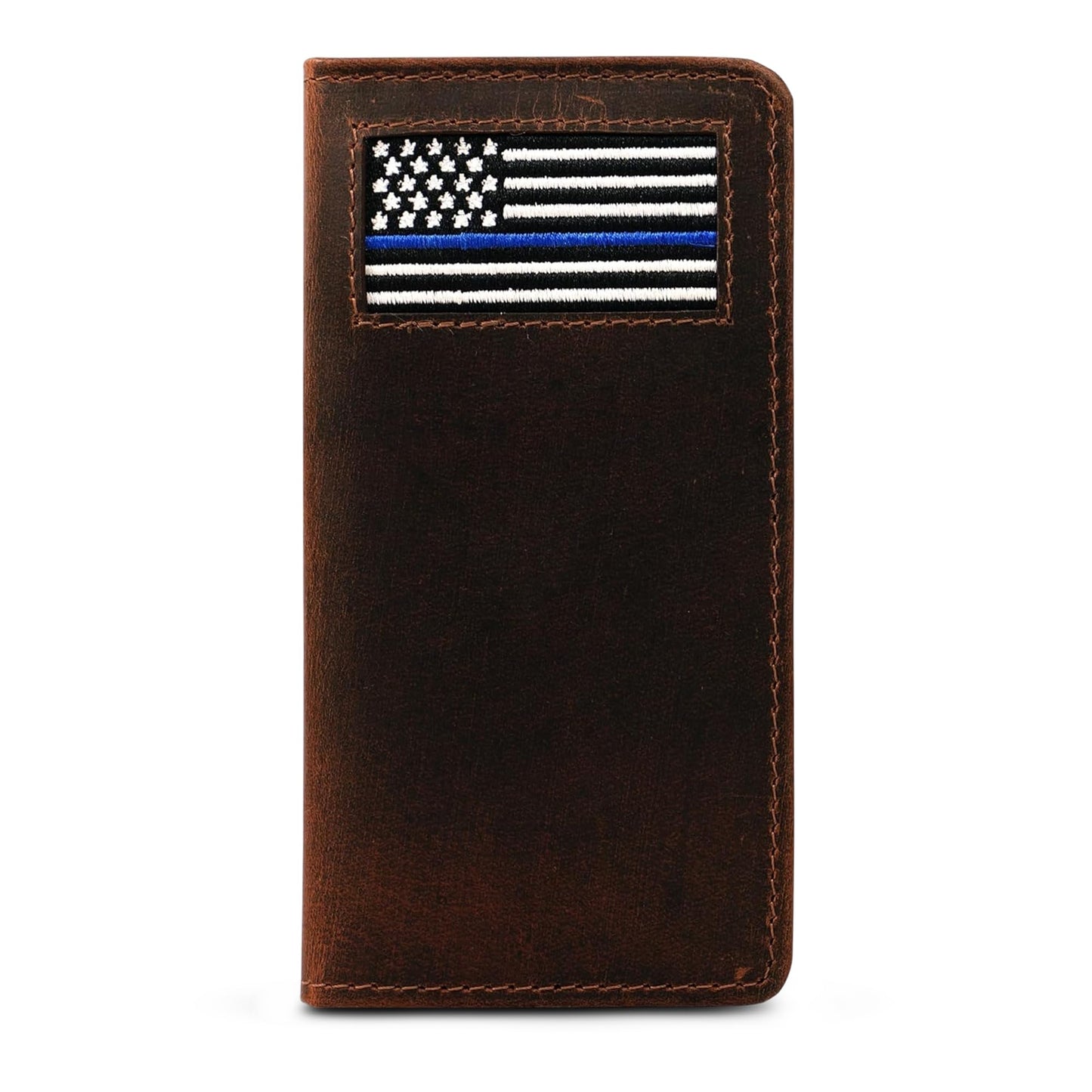 Thin Blue Line Firefighter Long Bifold Men's Wallet - Handcrafted Full Grain Leather Wallet w/ Needlepoint Art - Compact Men's Bifold Wallets w/ Multiple Card Slots for Birthday, Christmas, & More