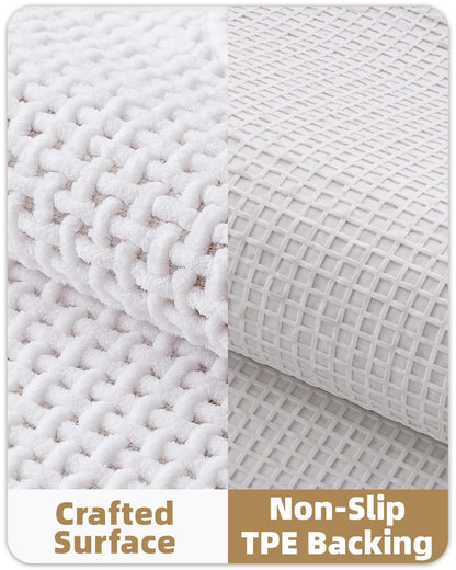 Color&Geometry Chenille Pile Large Bathroom Rugs Upgraded Denser, 24"x36" Non Slip Absorbent White Bath Mats for Bathroom Thin Fit Under Door, Washable Quick Dry