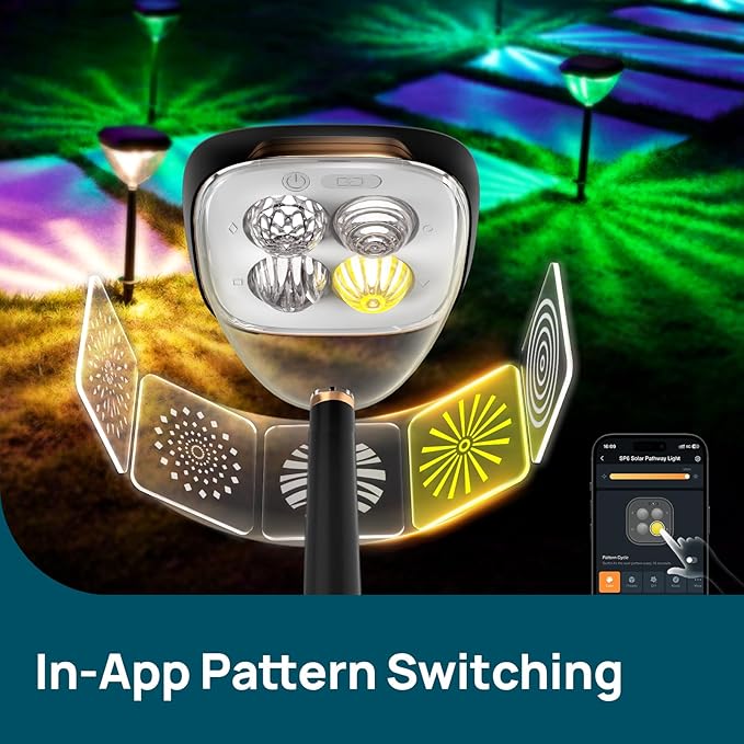 Linkind Smart Solar Pathway Lights SP6, in-App Pattern Switching Solar Lights Outdoor Waterproof, Solar & Wired Charging Color-Changing Landscape Lighting, Christmas Decor for Yard, Patio (4 Pack)