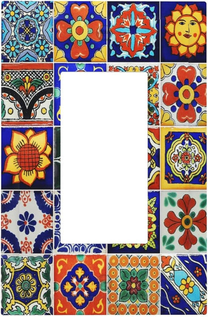 Traditional Colorful Talavera Mexican Spanish Moroccan Tiles Single Rocker/Decora Light Switch Plate Decorative 1 Gang Outlet Cover Faceplate GFCI Electrical Receptacle Wallplate Dimmer for Home Decor