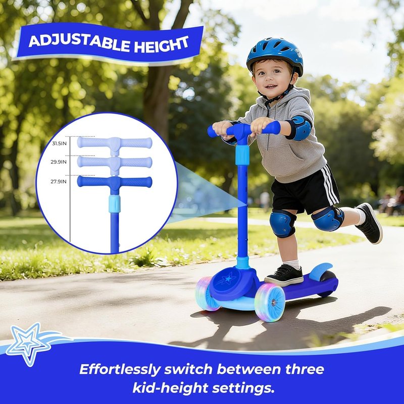 Nattork Kids Scooter for Girls Boys with Light Up Wheels, 3 Adjustable Height Handlebars, Lean-to-Steer Technology, Widen Anti-Slip Deck, 3 Wheel Scooter for kid ages 3-8, Support Riders Up to 110 LBS