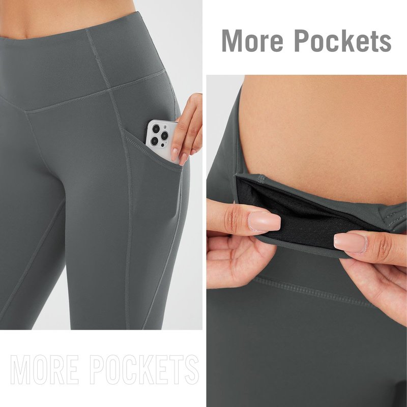 baleaf Women's Fleece Lined Leggings Thermal Warm Winter Tights High Waisted Thick Yoga Pants Cold Weather with Pockets Gray M