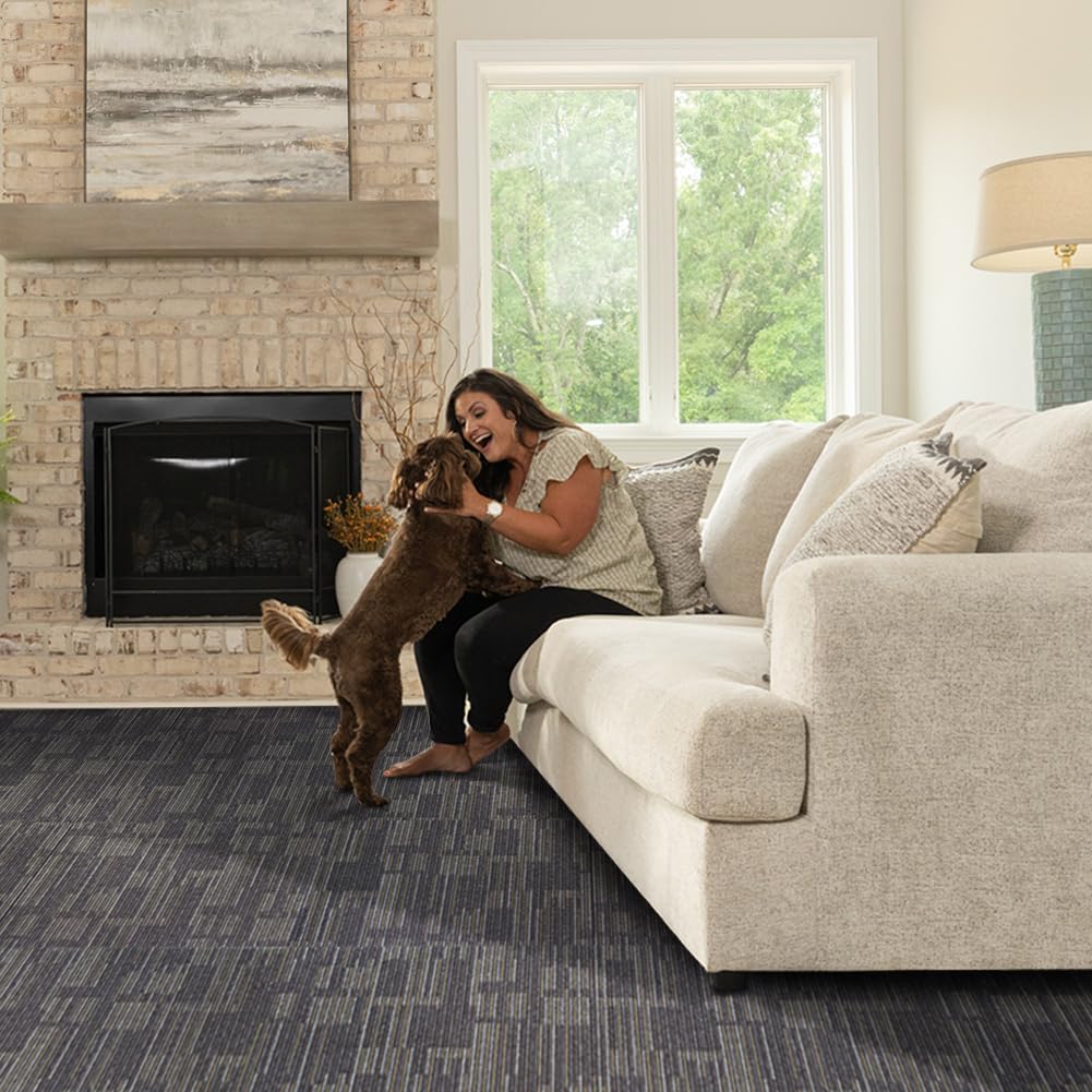 GL Carpet Tiles Reusable 24" x 24" Squares Indoor/Outdoor 0.25" Pile Height Loop Pile, Non Slip Easy DIY Installation Peel and Stick Carpet Tile, (18 Tiles) (72 sqft/Box) (Gray)