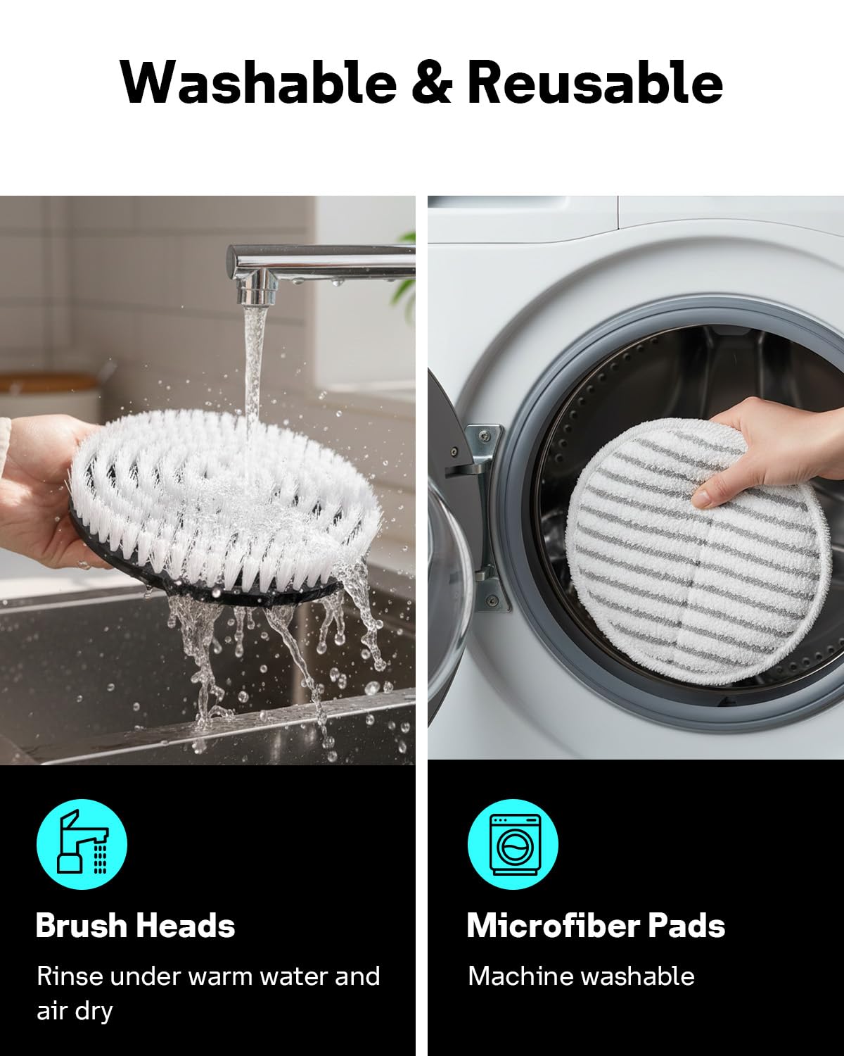 Leemone Steam & Scrub Mop Replacement Pads for Shark S8001 S8002BRN S8200 S8201 S7001 S7201 Series, Heavy Duty Scrub & Daily Clean Kit, Washable Reusable (2 Brush Heads + 4 Microfiber Pads Refills)