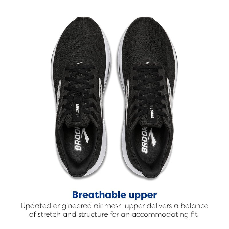 Brooks Men’s Ghost 17 Neutral Running Shoe - Black/Grey/White - 9 Wide