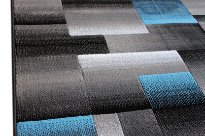 Masada Rugs, Modern Contemporary Area Rug, Blue Grey Black (8 Feet X 10 Feet)