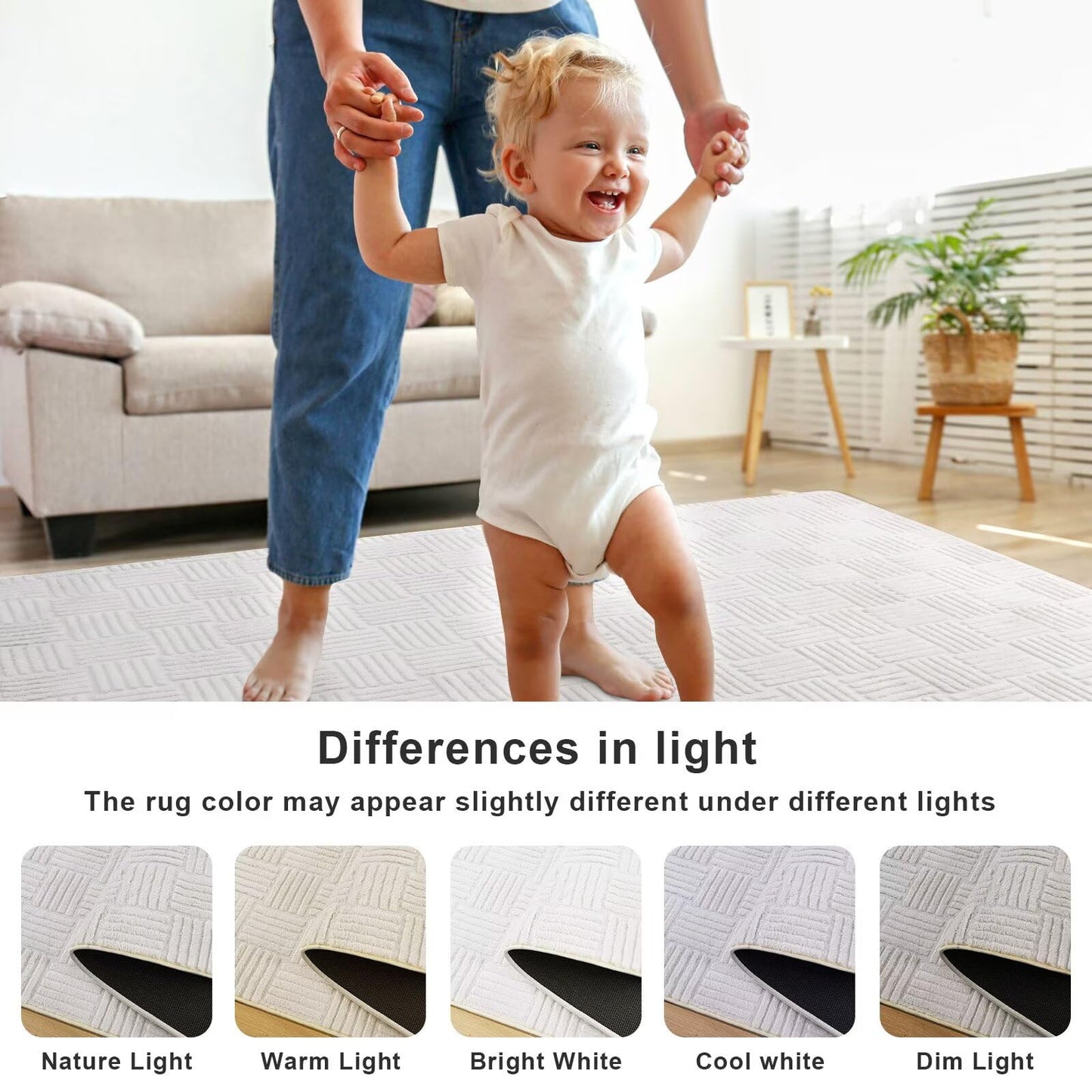 Flagover 3x5 White Washable Shag Area Rug for Girls Bedroom, Modern Geometric Non Slip Living Room Rugs, Soft Carpet for Kids Room, Dorm, Office, Bedside, Entryway and Home Decor