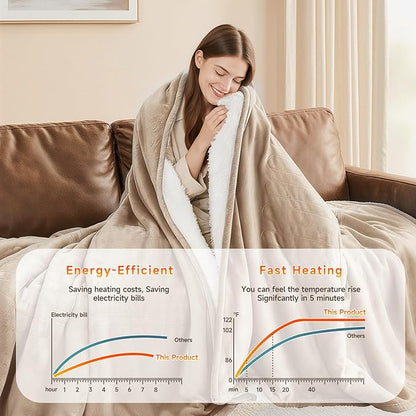Heated Blanket Electric Blanket Twin 62"x84" Fast Heating Electric Blanket with 10 Heat Levels & 10 Hours Auto-Off Overheat Protection Cozy Soft Flannel Heated Throw Blanket