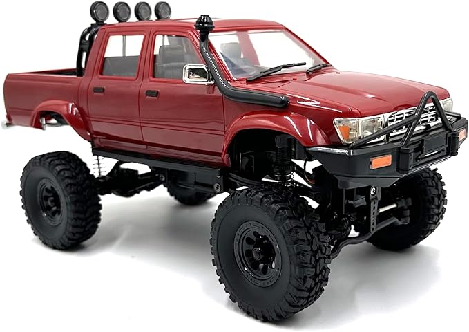 RC Rock Crawler WPL C64-1 RC Truck 1:16 Scale 2.4GHz Remote Control Truck 4WD All Terrain Off-Road RC Crawler with LED Lights and 2 Rechargeble Batteries for Adults (Red)