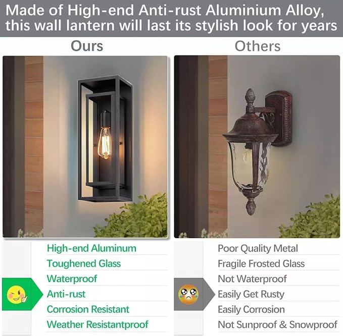 6 Pack 18 inches Outdoor Wall Lantern Light Fixture, Large Black Exterior Waterproof Wall Sconce, Anti-Rust Mount Porch Light with Clear Glass,E26 Socket