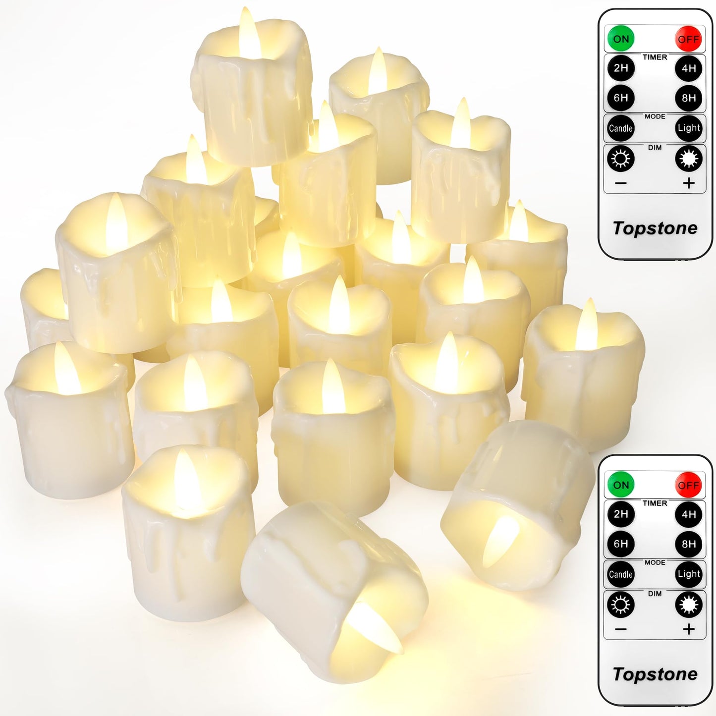 Topstone Flameless Candles with Remote Control，Battery Operated LED Candles with Timer & Dimmable Function, Realistic Wax Dripping Design, Perfect for Home Decor, Wedding, Christmas Decorations (24)