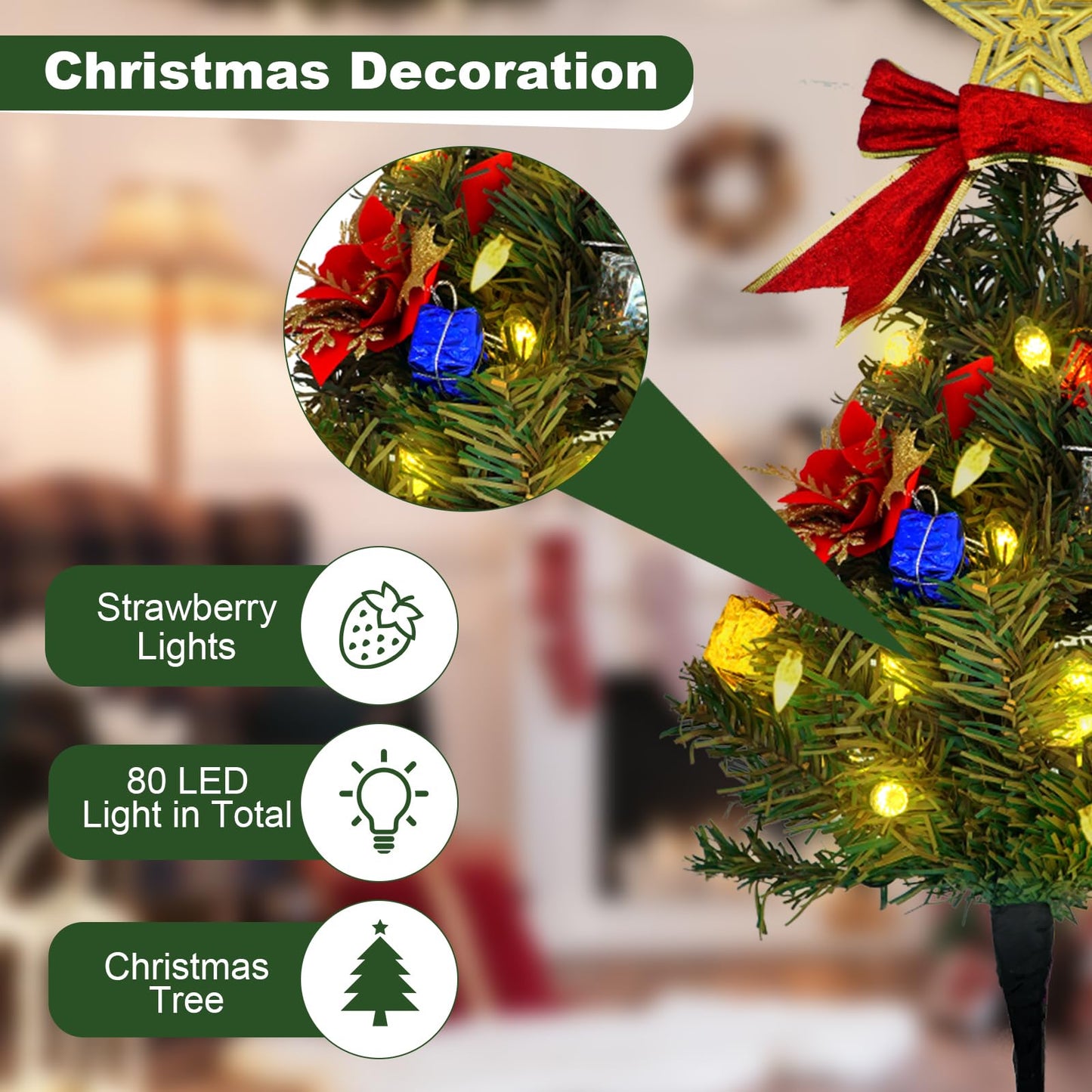 Tngan Solar Christmas Tree Pathway Lights Outdoor, Set of 4 Solar Christmas Tree Stake Lights, 80 Outdoor LEDs Xmas Decor, Christmas Decor DIY Xmas Tree Gift (Warm White)