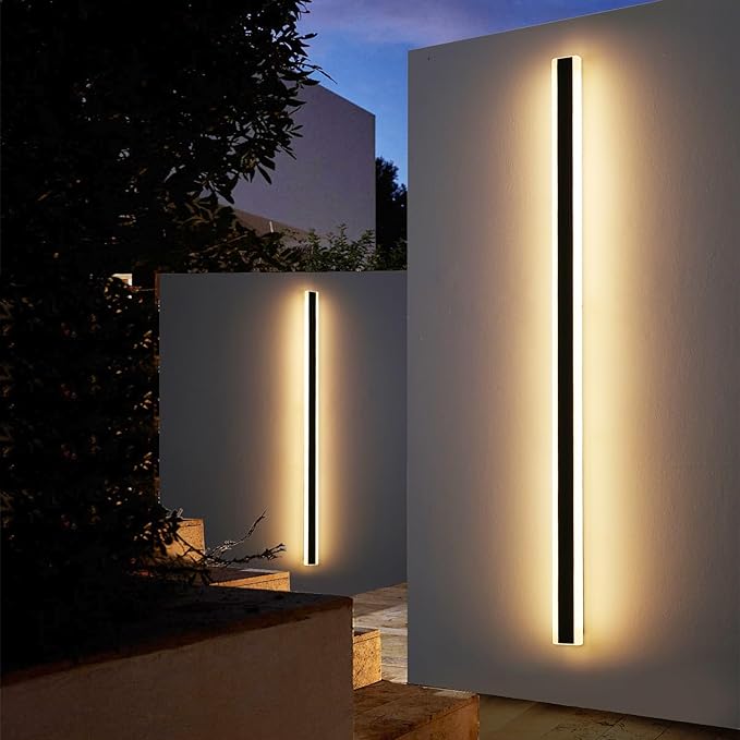 Mikeru 2Pack 71inch Outdoor Wall Light Fixtures, 3000/4500/6000K 3 Color Modern Black Linear Wall Lights Front Porch Light Wall Mounted Led Lighting for Basement, Shop,Garage Lighting Non-Dimmable