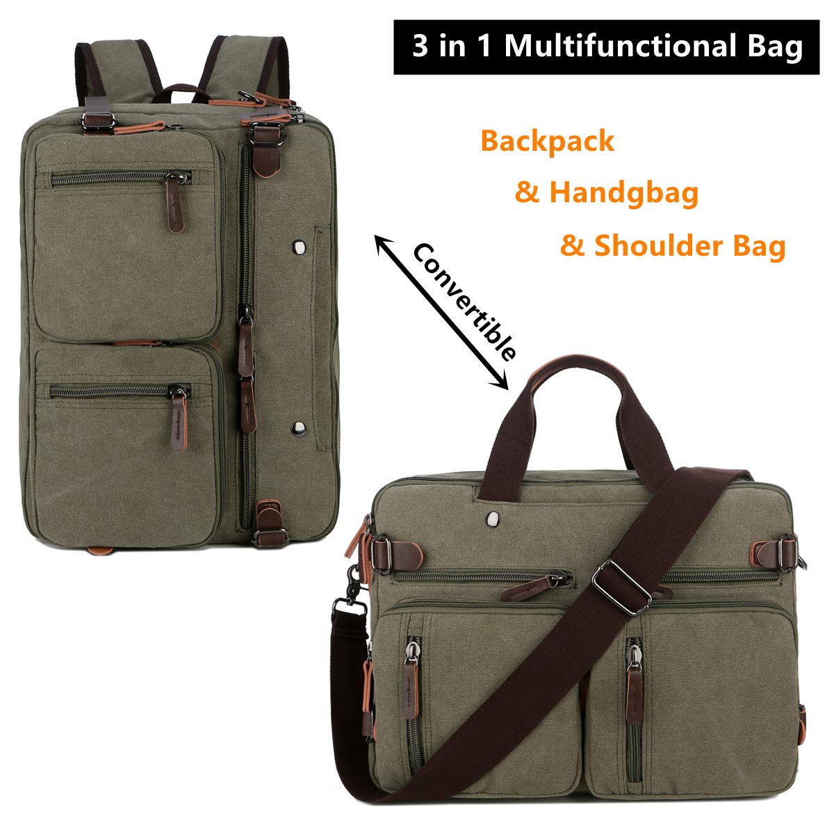 Baosha Convertible Briefcase Backpack 17 Inch Laptop Bag Case Business Briefcase HB-22 (Amy Green)