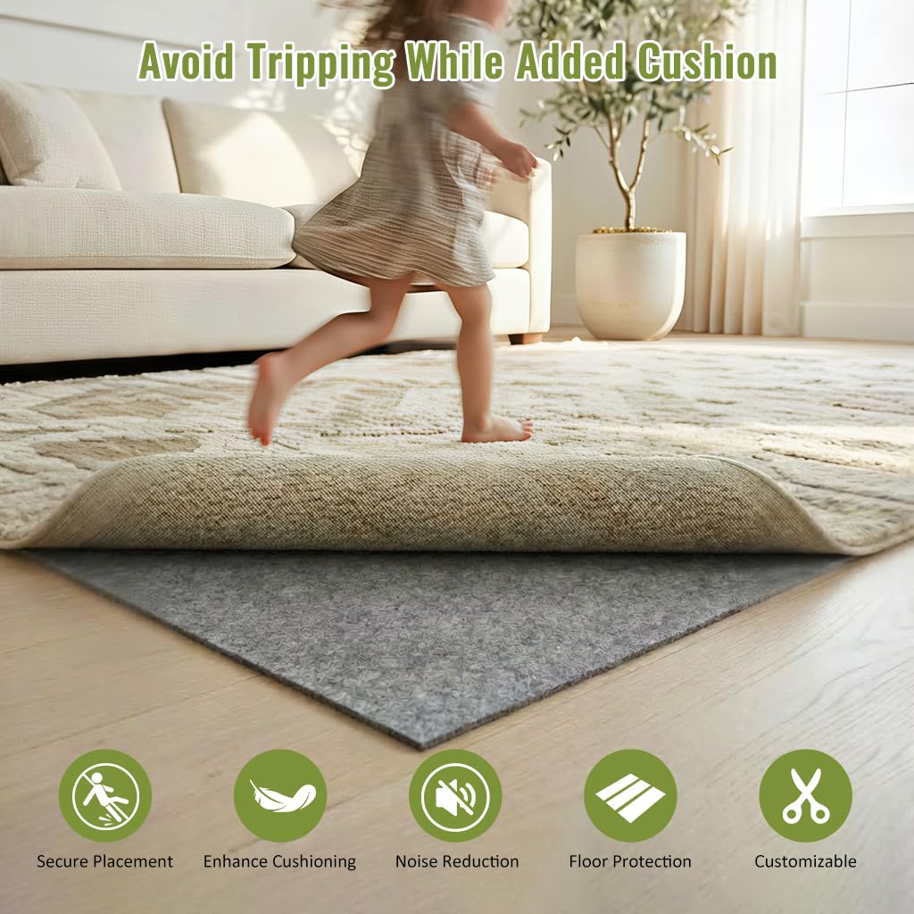 COMFYPAD Felt Rug Pad with Gripper Dots, 2x6 Ft Non-Slip Rug Underpad with PVC Backing, 1/6" Thick Cushioned Carpet Pad Gripper for Hardwood Floors, Vinyl & Tile, Under Rug Padding Floor Protection